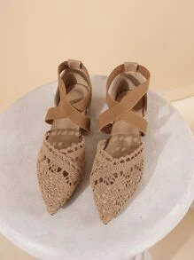 鏤空交叉尖頭芭蕾舞鞋 - 卡其色 - 查看 6