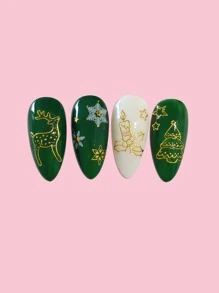 Tiebeauty 2pcs/Set Waterproof & Rhinestone Decor Nail Stickers With Four Colored Foil Stripes - Gold - View 2
