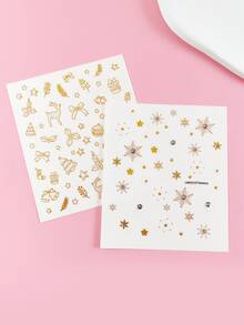 Tiebeauty 2pcs/Set Waterproof & Rhinestone Decor Nail Stickers With Four Colored Foil Stripes - Gold - View 4