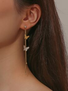 水鑽蝴蝶裝飾夾式耳環 - 金黃色 - 查看 1