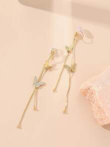 水鑽蝴蝶裝飾夾式耳環 - 金黃色 - 查看 2