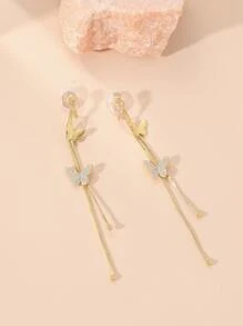水鑽蝴蝶裝飾夾式耳環 - 金黃色 - 查看 3