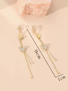 水鑽蝴蝶裝飾夾式耳環 - 金黃色 - 查看 4