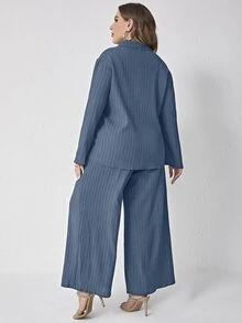 Mulvari Camisa de hombros caídos con textura & Pantalones de pierna ancha - Neblina azul - Ver 2