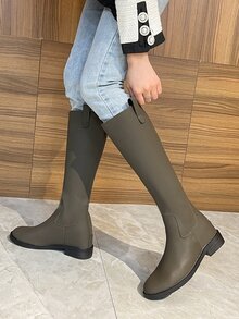 Zipper Back Riding Boots - Army Green - View 2