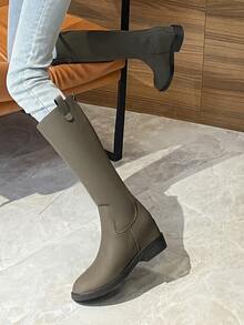 Zipper Back Riding Boots - Army Green - View 3