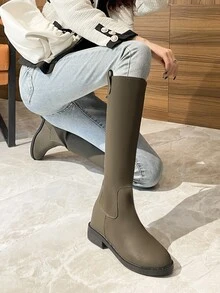 Zipper Back Riding Boots - Army Green - View 4