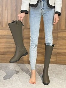 Zipper Back Riding Boots - Army Green - View 5