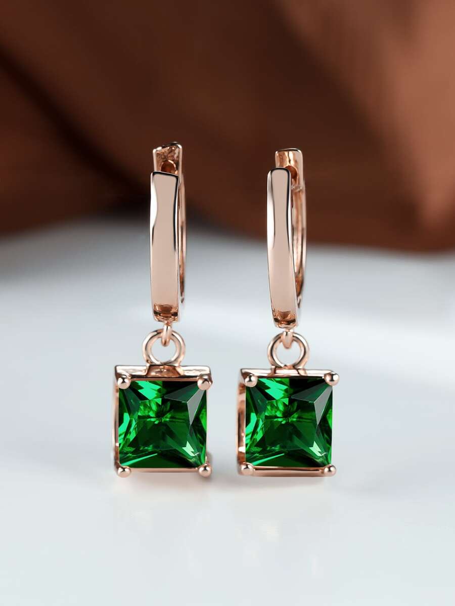 1對魅力四射方晶鋯石裝飾耳墜適合女士適用於約會禮物 - 綠色 - 查看 1