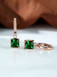 1對魅力四射方晶鋯石裝飾耳墜適合女士適用於約會禮物 - 綠色 - 查看 4