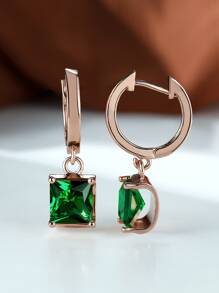 1對魅力四射方晶鋯石裝飾耳墜適合女士適用於約會禮物 - 綠色 - 查看 2