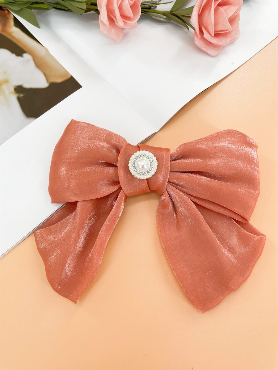 Faux Pearl Decor Bow Tie - Burnt Orange - View 1