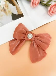 Faux Pearl Decor Bow Tie - Burnt Orange - View 2