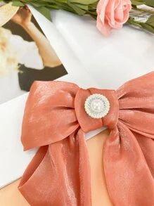 Faux Pearl Decor Bow Tie - Burnt Orange - View 4