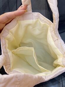 Floral Quilted Double Handle Satchel Bag - White - View 3