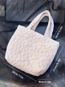 Floral Quilted Double Handle Satchel Bag - White - View 7