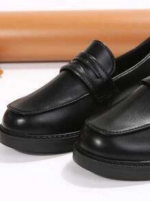 Fall/Winter 2024 Spring/Summer Thick Sole Slip-On Loafers For Women, British Style Leather Flats, Work/Casual Black Retro Real Leather Platform Oxfords - Black - View 6