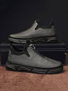 Men Letter Patch Decor Slip On Shoes - Dark Grey - View 1