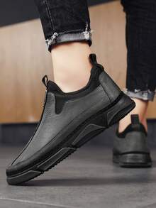 Men Letter Patch Decor Slip On Shoes - Dark Grey - View 2