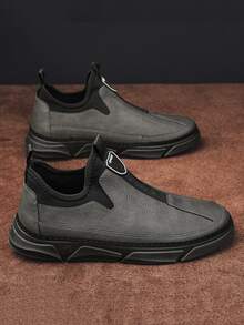 Men Letter Patch Decor Slip On Shoes - Dark Grey - View 3