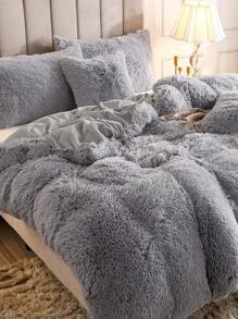 3Pcs Plain Color Bedding Plush Shaggy Duvet Cover Set Fluffy Duvet Cover With Pillowcases (1pc Fluffy Duvet Cover+2pcs Pillowcases) Bedding Set For Bedroom Guest Room King Queen Full Twin Size Christmas Gift - Light Grey - View 2