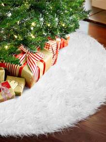 1pc Solid Plush Christmas Tree Skirt - White - View 1