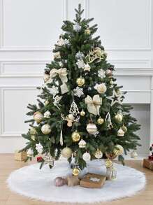 1pc Solid Plush Christmas Tree Skirt - White - View 2