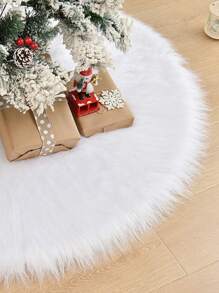 1pc Solid Plush Christmas Tree Skirt - White - View 4