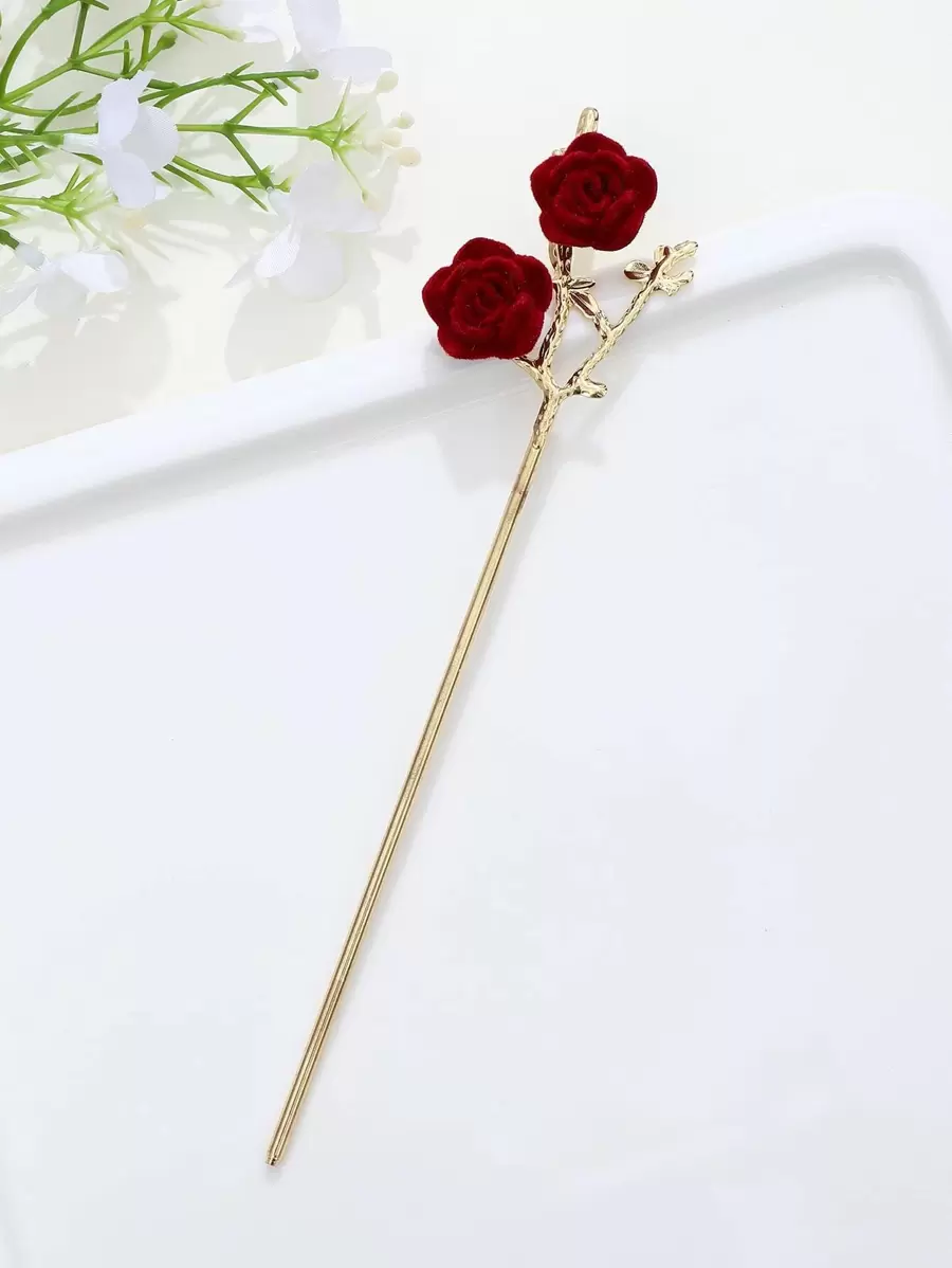 Pinza de pelo con decoración de flores, un regalo elegante perfecto para amigos para uso diario en el Día de San Valentín - Dorado - Ver 1