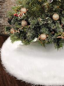 1pc Solid Plush Christmas Tree Skirt - White - View 5