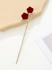 Pinza de pelo con decoración de flores, un regalo elegante perfecto para amigos para uso diario en el Día de San Valentín - Dorado - Ver 2
