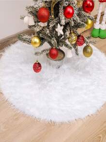 1pc Solid Plush Christmas Tree Skirt - White - View 6