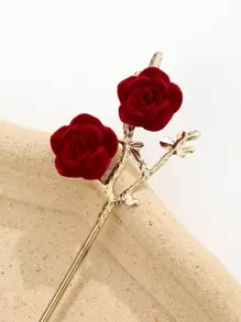 Pinza de pelo con decoración de flores, un regalo elegante perfecto para amigos para uso diario en el Día de San Valentín - Dorado - Ver 3