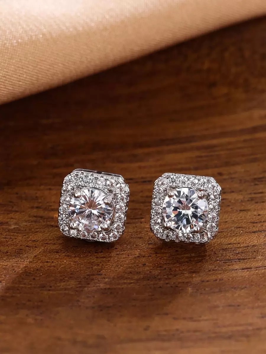 Cubic Zirconia Decor Stud Earrings