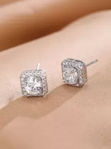 Cubic Zirconia Decor Stud Earrings