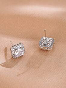 Cubic Zirconia Decor Stud Earrings