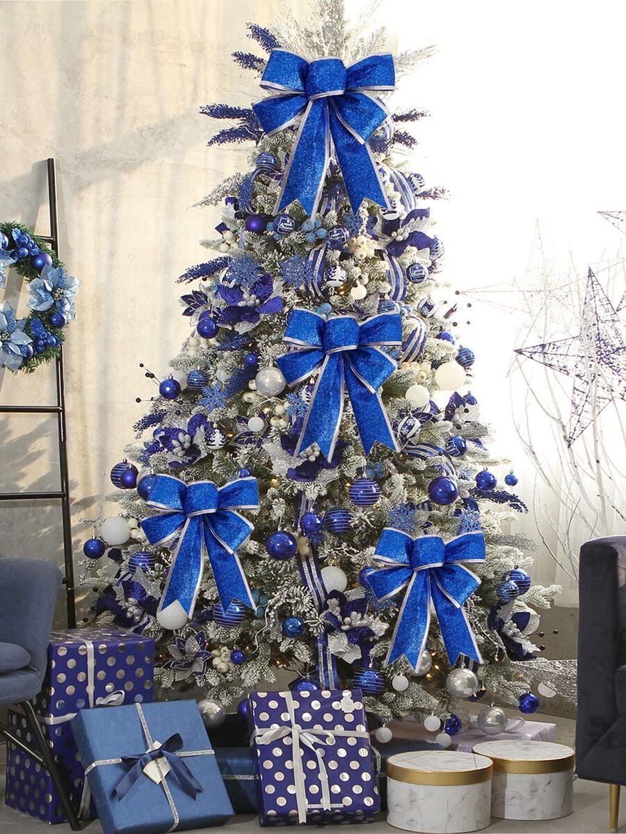 1入組聖誕裝飾手寫筆記蝴蝶結和聖誕樹裝飾藍色聖誕擺設 - 藍色 - 查看 1