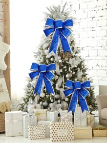 1入組聖誕裝飾手寫筆記蝴蝶結和聖誕樹裝飾藍色聖誕擺設 - 藍色 - 查看 2