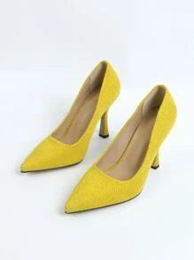 Linen Point Toe Court Pumps - Yellow - View 3