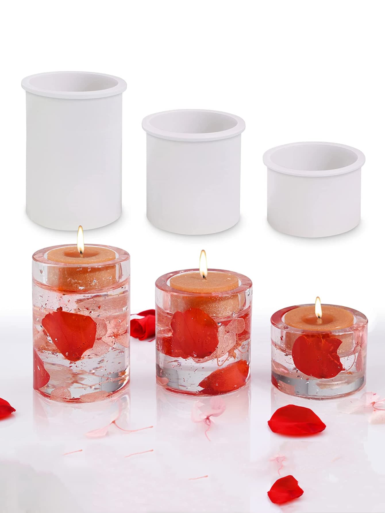 3 件圆柱形设计硅胶蜡烛模具 - 白色 - 查看 1