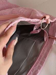 Letter Graphic Chain Decor Shoulder Tote Bag - Pink - View 3