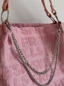 Letter Graphic Chain Decor Shoulder Tote Bag - Pink - View 4