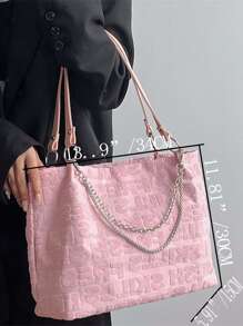 Letter Graphic Chain Decor Shoulder Tote Bag - Pink - View 5