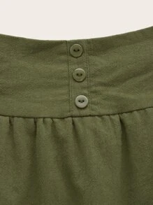 ROMWE Contrast Lace Button Skirt - Army Green - View 3