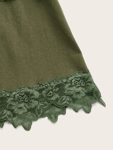 ROMWE Contrast Lace Button Skirt - Army Green - View 4