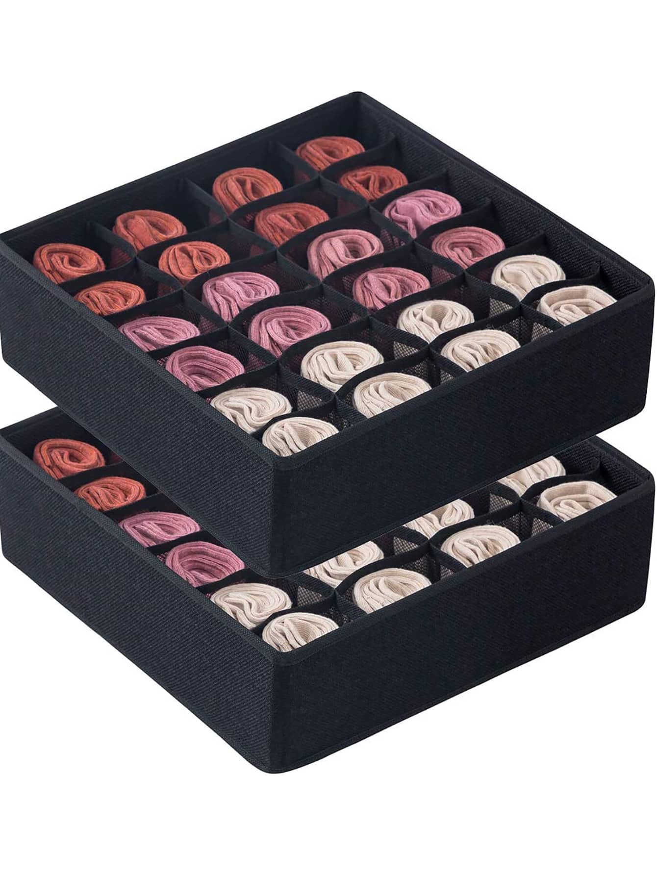 1 cái 24 ngăn tổ chức tủ quần áo có thể gập lại và có thể giặt được tại nhà cho đồ lót, hộp lưu trữ đồ lót, tổ chức ngăn kéo vớ áo ngực và quần lót, tổ chức lưu trữ hộ gia đình - màu đen - Xem 1