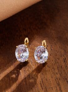 Cubic Zirconia Decor Earrings - Yellow Gold - View 12