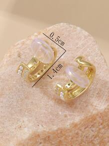 水鑽和人造珍珠裝飾夾式耳環 - 金黃色 - 查看 5