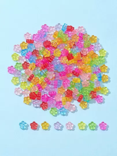 100入組隨機色花朵設計亞克力釘珠