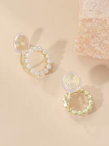 Faux Pearl Circle Decor Clip On Earrings - Multicolor - View 2